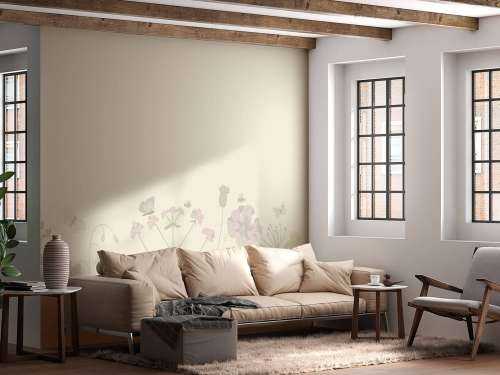 Bloemenveld met vlinders beige en oud roze