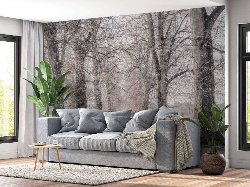 Bandensporen tussen de bomen