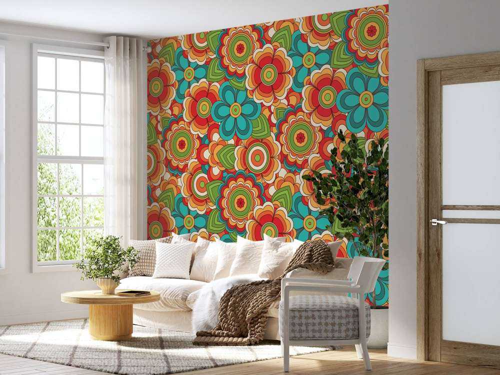 Kleurrijke retro bloemen