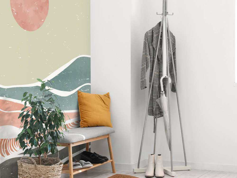 Gekleurde oceaangolven met een rode maan