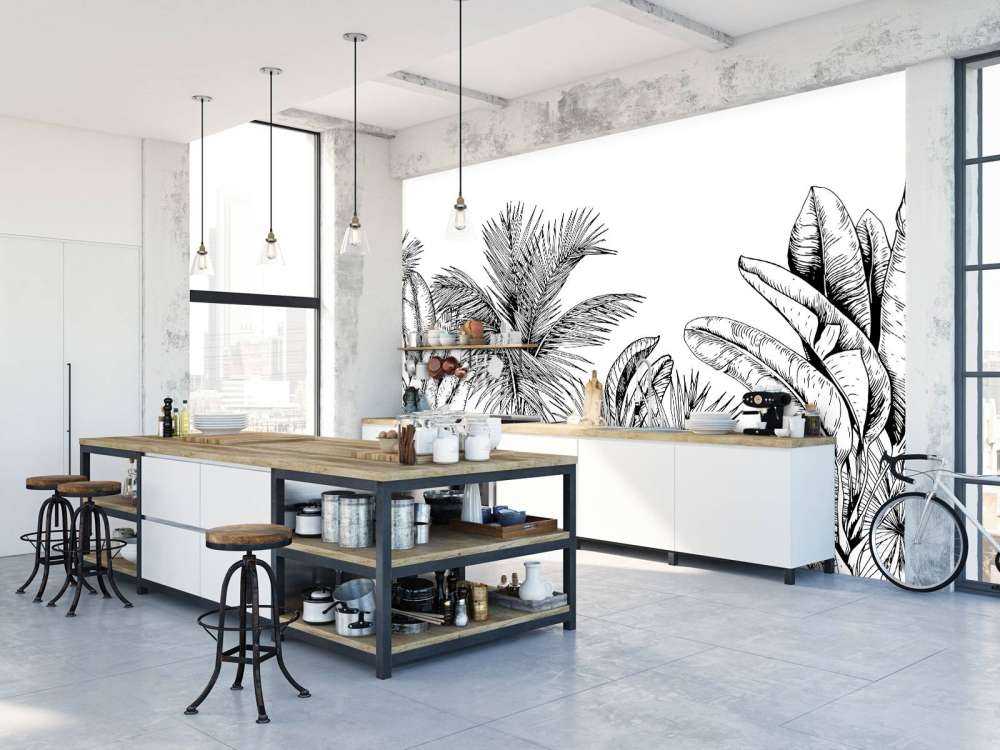 Palmbomen en bananenbladeren