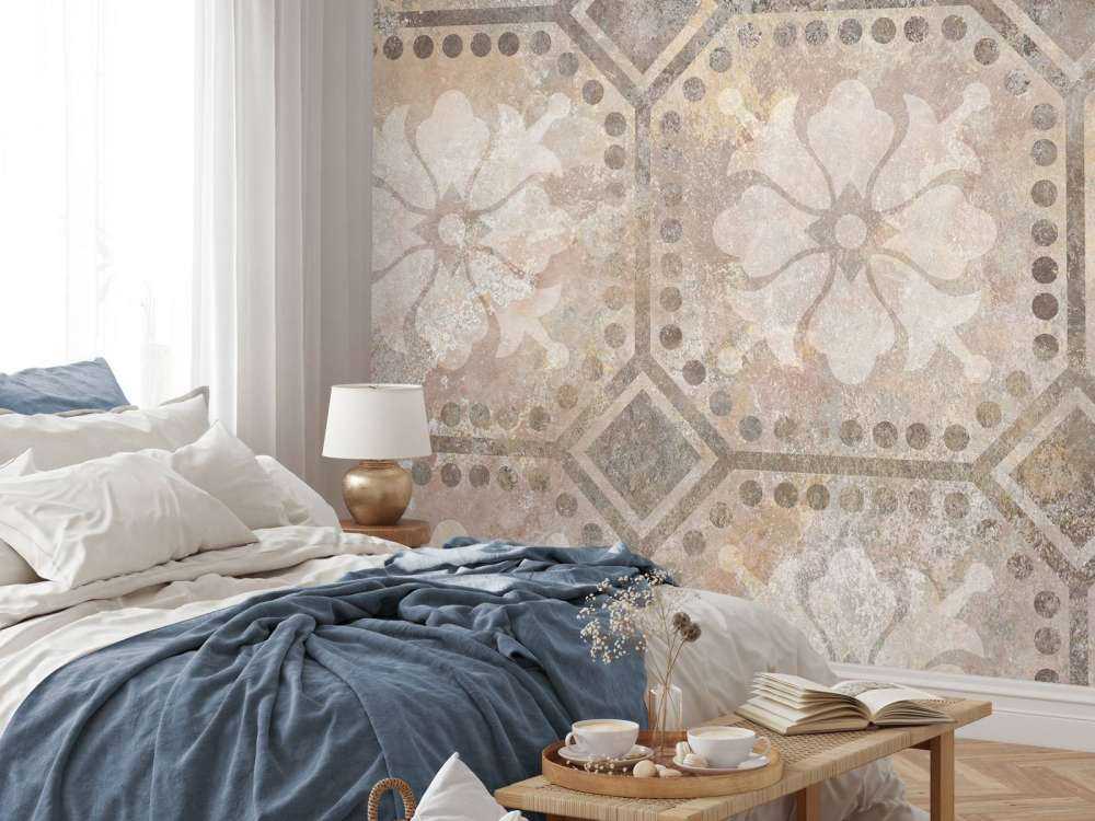 Bloemen illustratie in beige