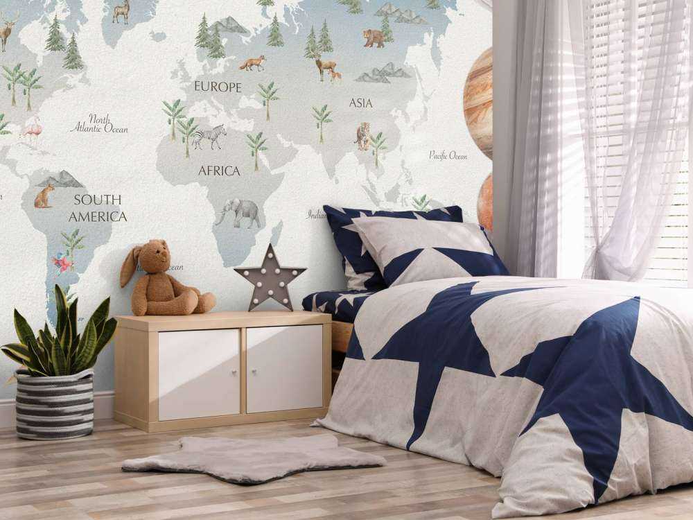 Wereldkaart met planeten