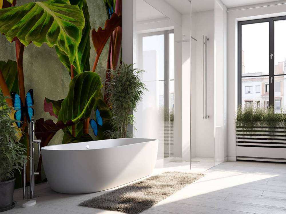 Groene plant met vlinders