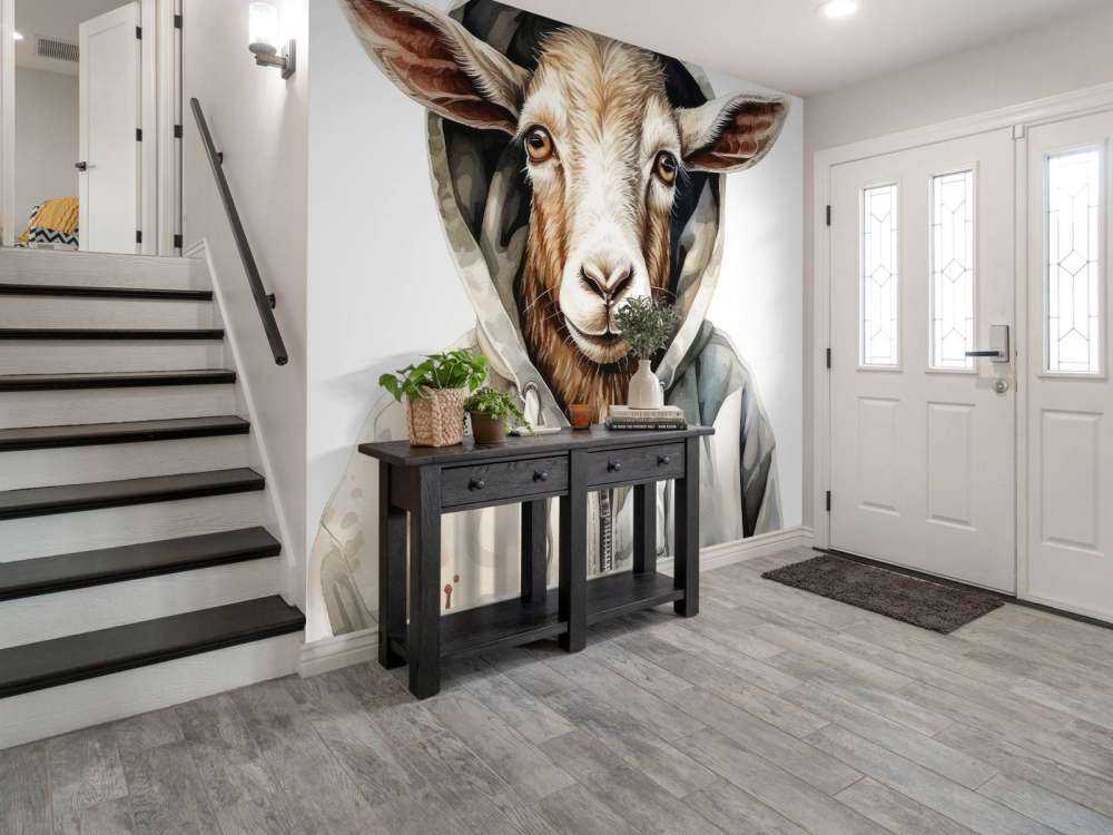 Watercolor Cartoon Goat in a Hoodie