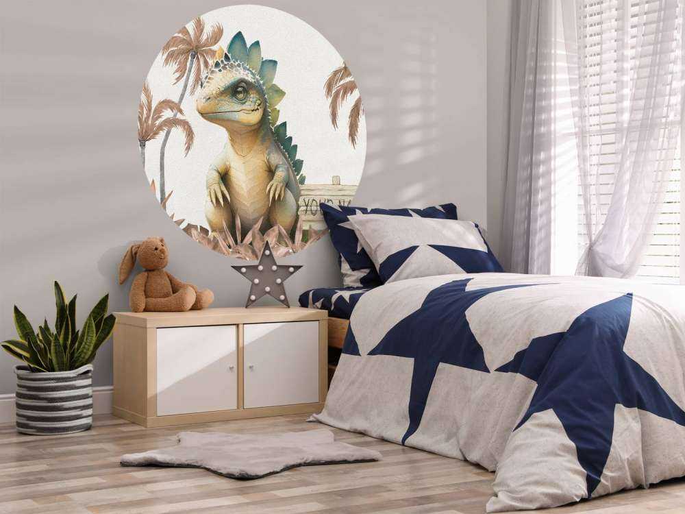 Baby stegosaurus in de jungle taupe