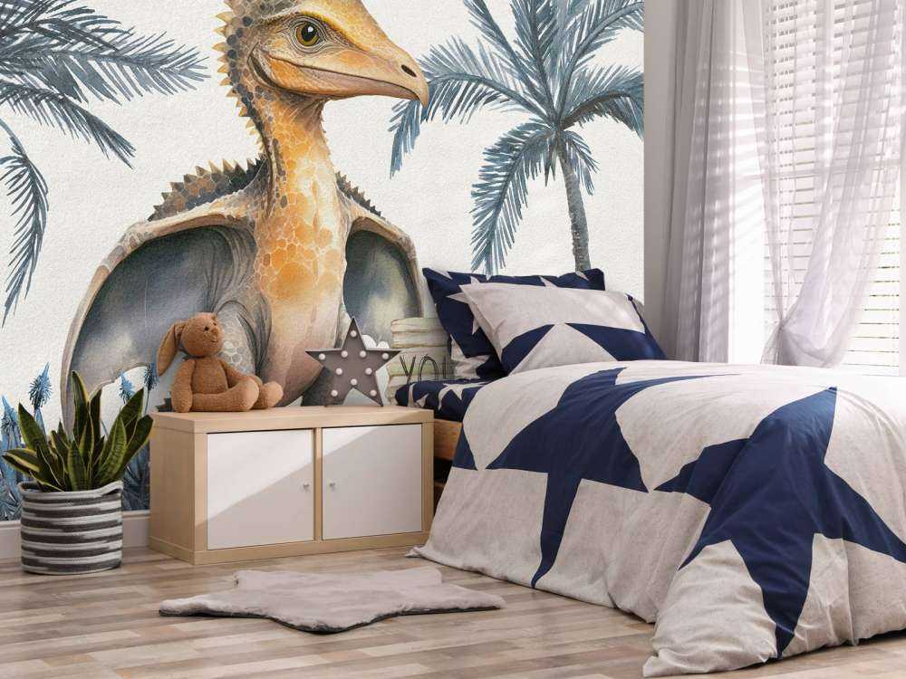 Baby pteranodon in de jungle blauw