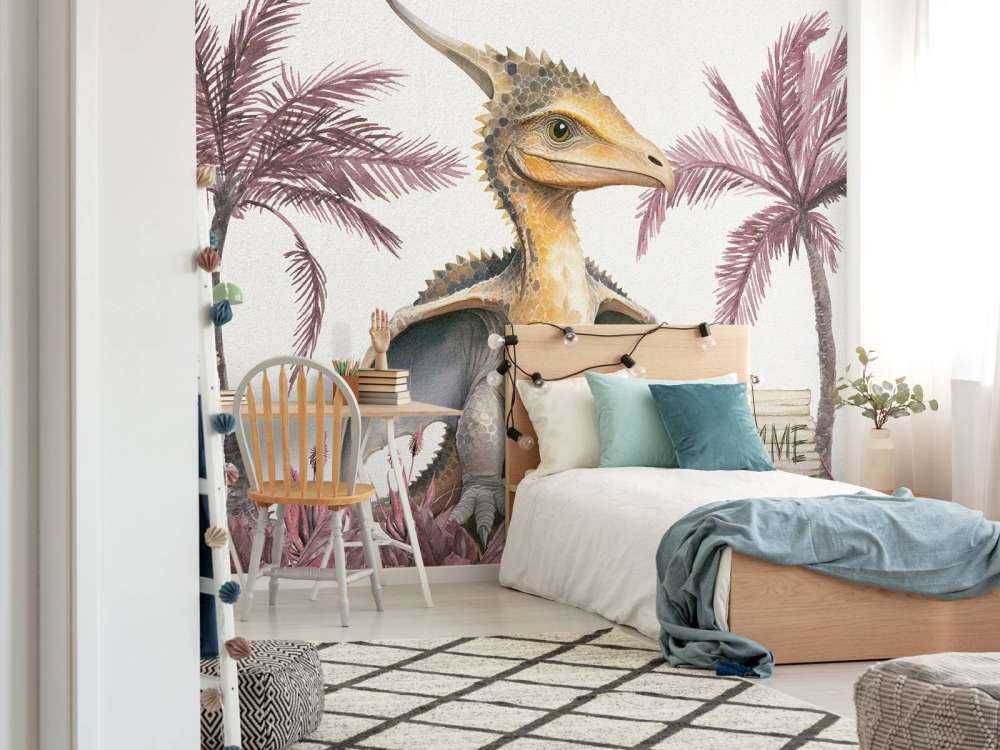 Baby pteranodon in de jungle roze