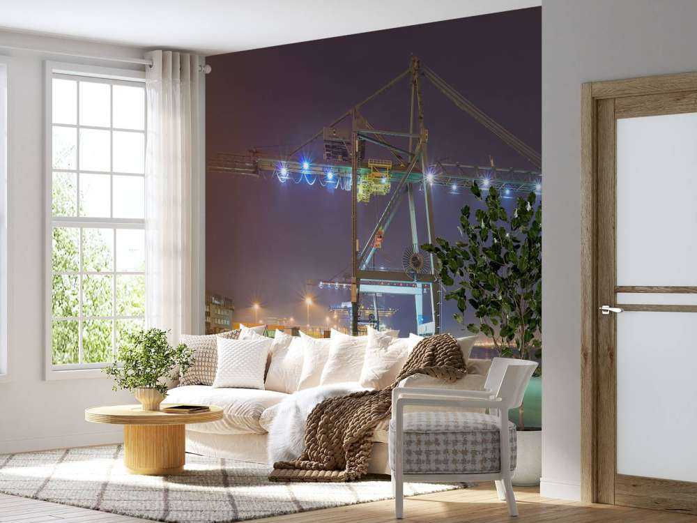 Nachtzicht op Verlichte Haven van Antwerpen