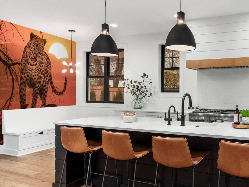 Luipaard met ondergaande zon