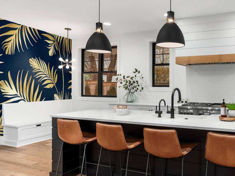 Golden leaves on dark Navy Blue