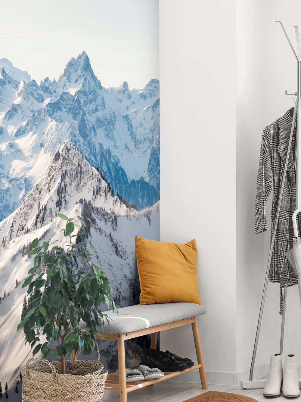 Winterkam met alpenpieken in zonlicht