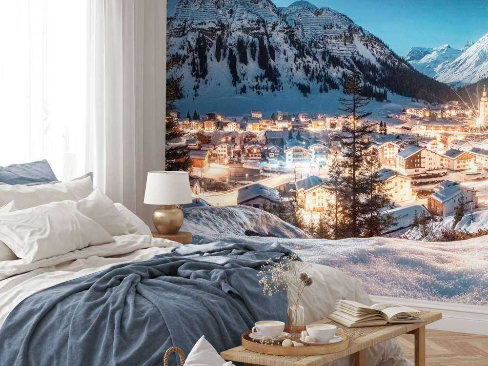 Fonkelend alpendorp onder sterrenhemel