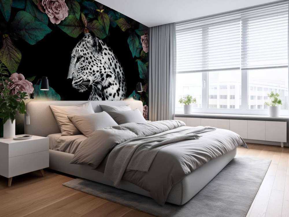 Luipaard tussen fluwelen bloemen