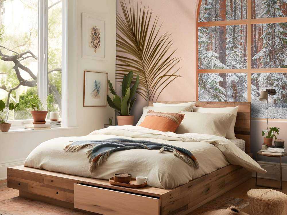 Sneeuwstilte in dennenbos