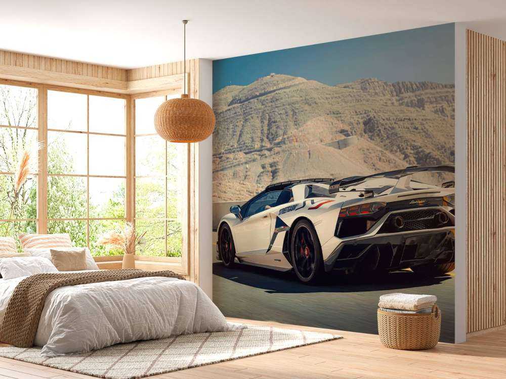 Witte supercar op bergpas