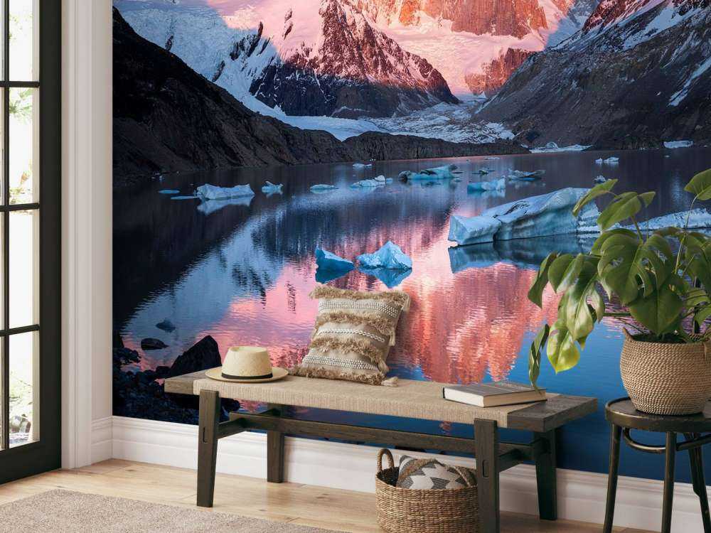 Gletsjermeer met alpengloed in patagonië