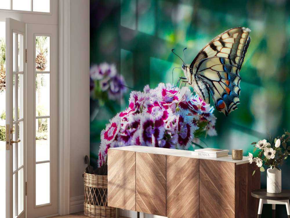 Vlinder op zomerse bloemen