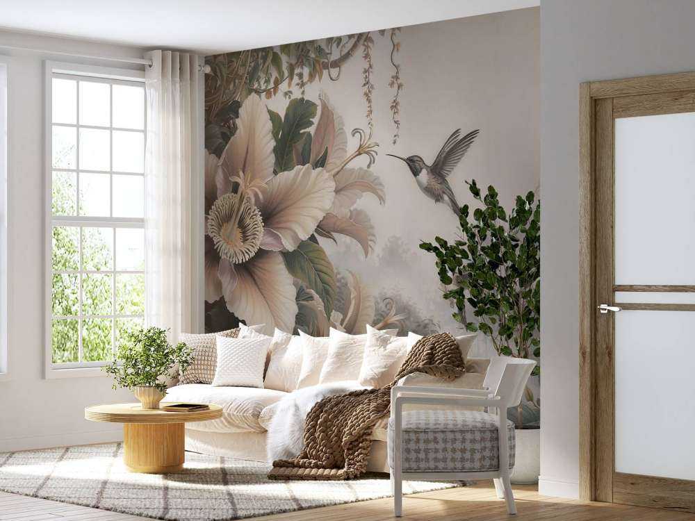 Tropische bloemen met kolibries