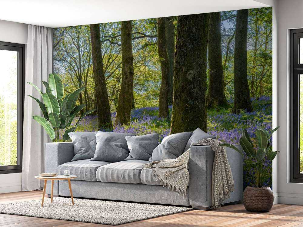 Lentepanorama in een bos