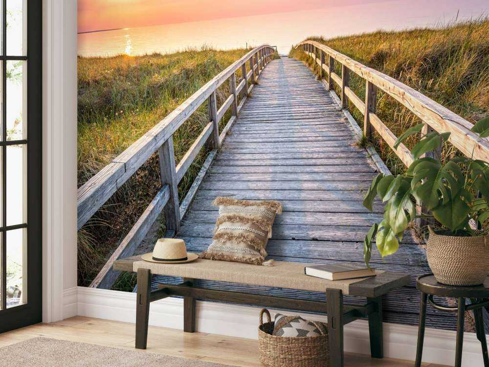 Strand bij zonsondergang