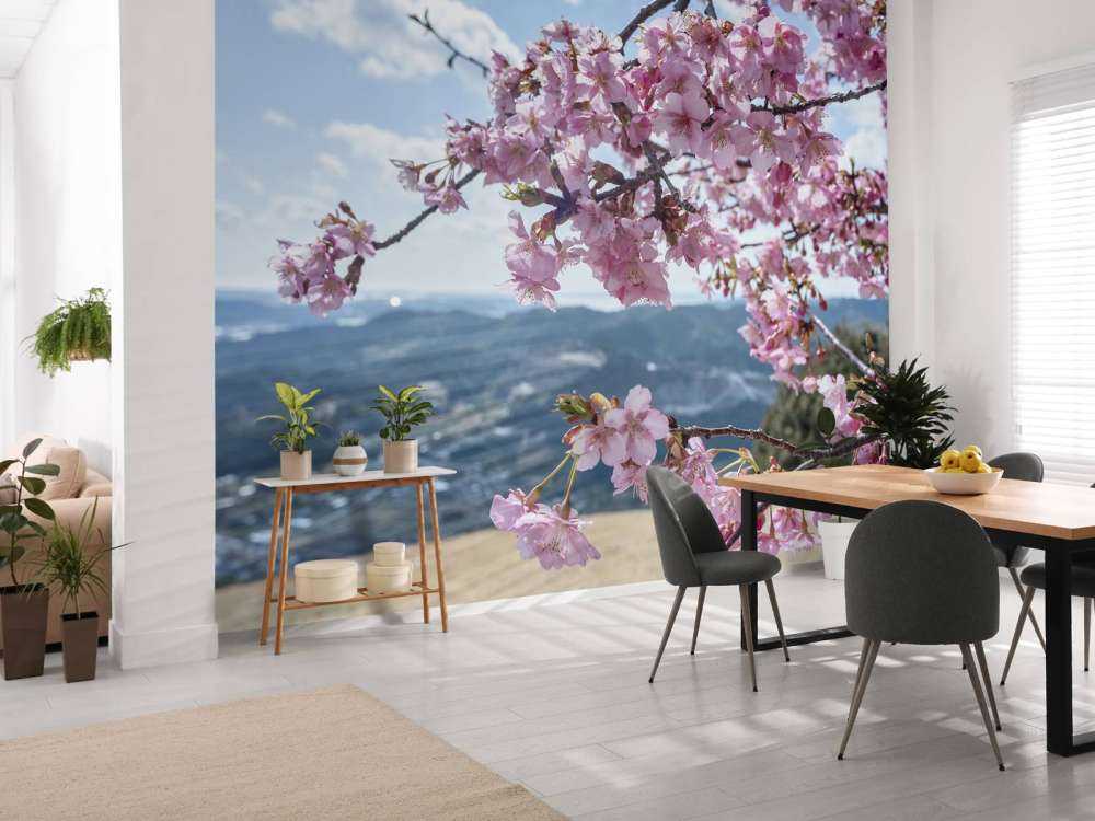 Japanse bloesems met bergen