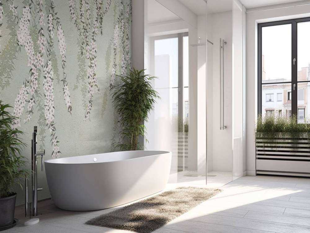 Bloemtakken op groen beton