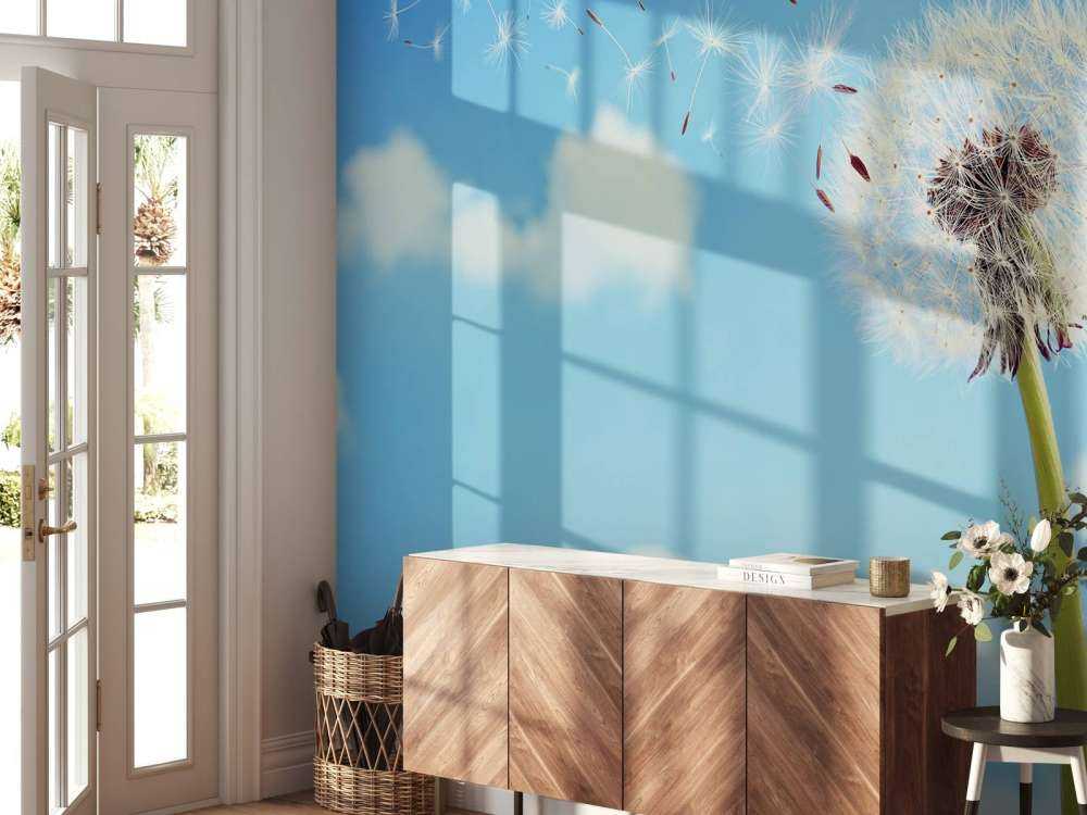 Vliegende paardenbloemzaadjes