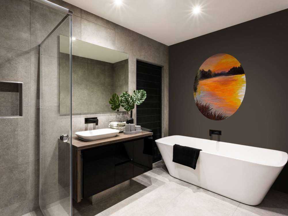 Olieverfschilderij van een meer