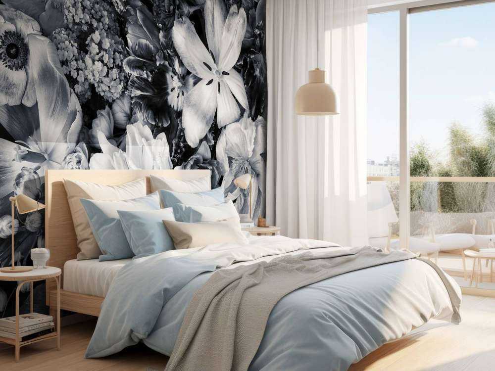 Boeket van bloemen in zwart-wit