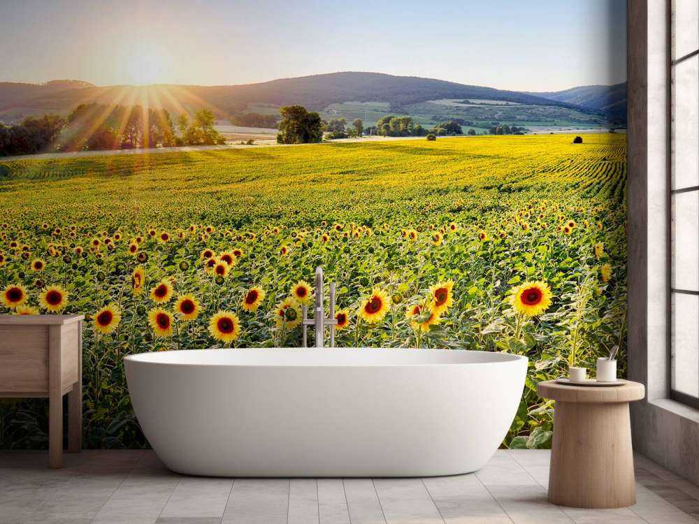 Berglandschap met zonnebloemen