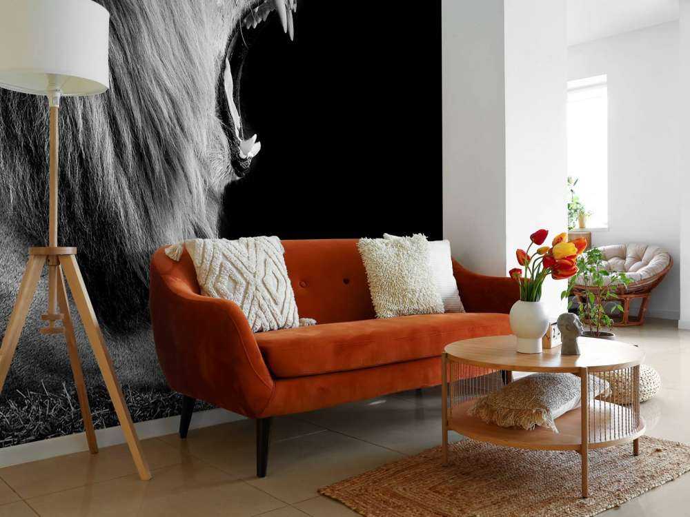 Gevaarlijke Leeuw op Zwarte Achtergrond