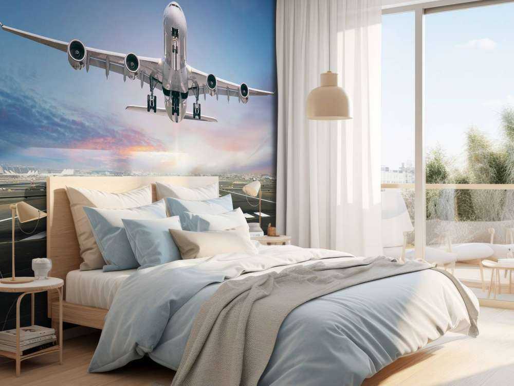 Vliegtuig stijgt op van het vliegveld