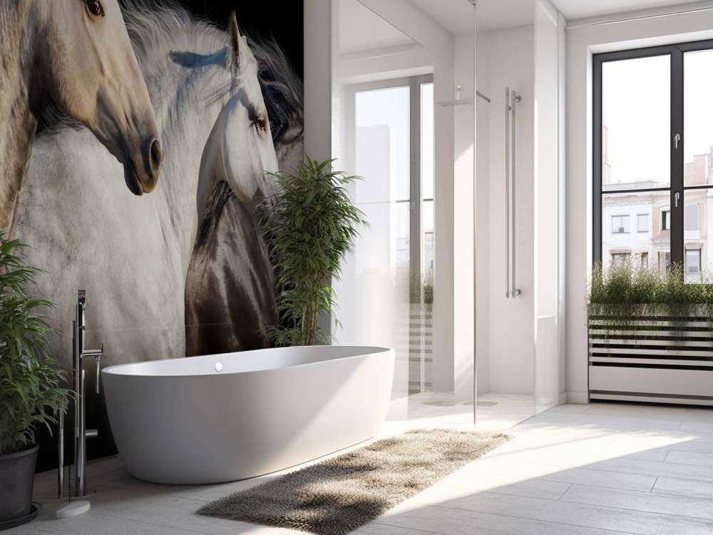 Drie paarden met een zwarte achtergrond