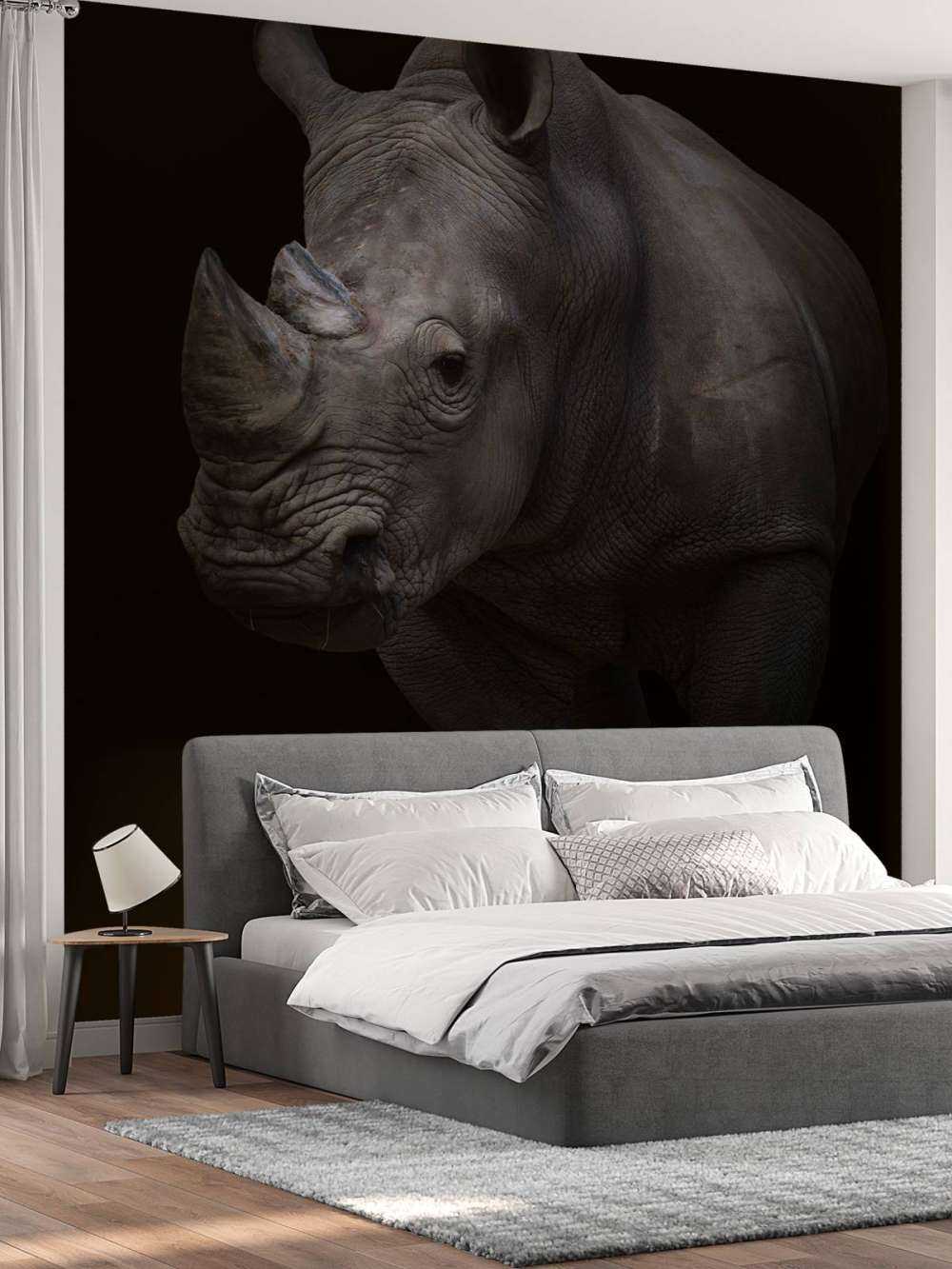 Neushoorn met een zwarte achtergrond