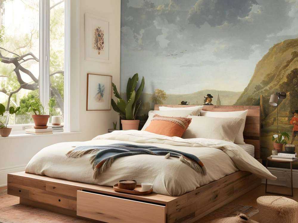 Rivierlandschap met ruiters