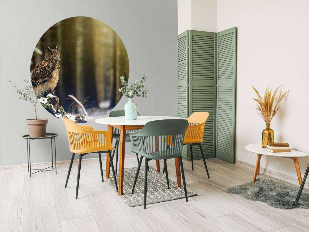 Uil in een sneeuwig bos