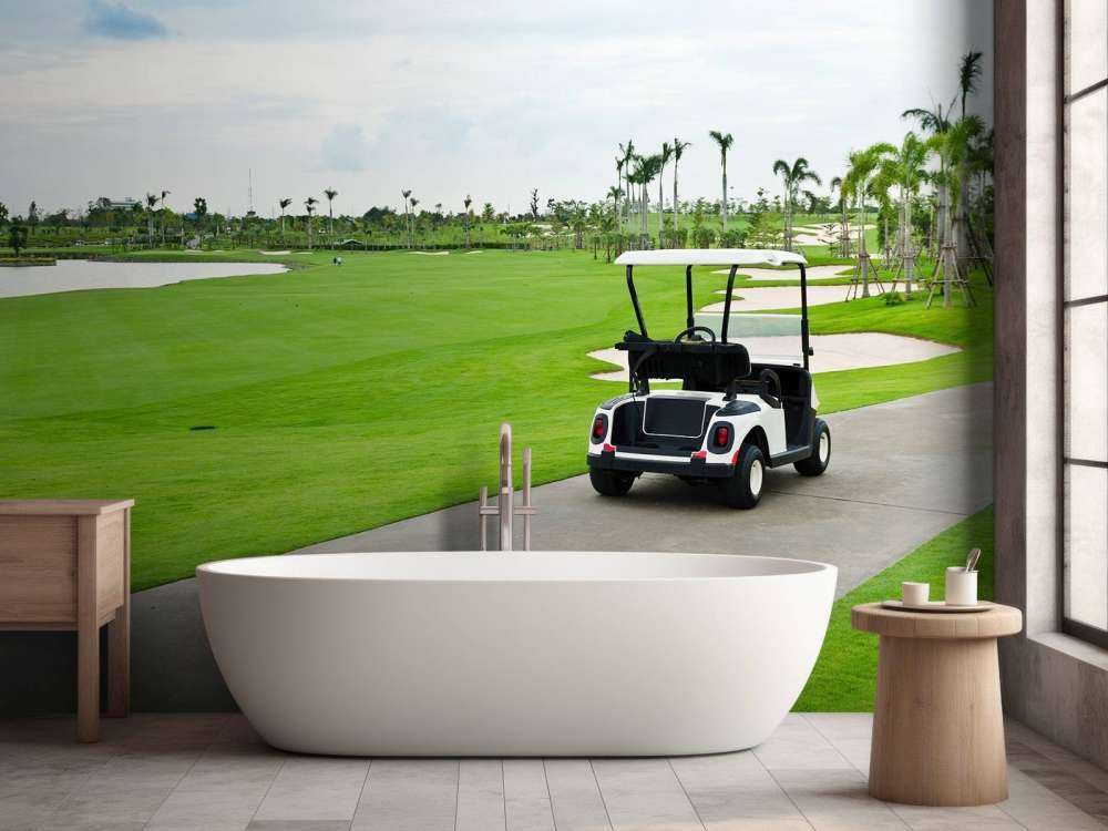 Golfbaan met een golfwagen