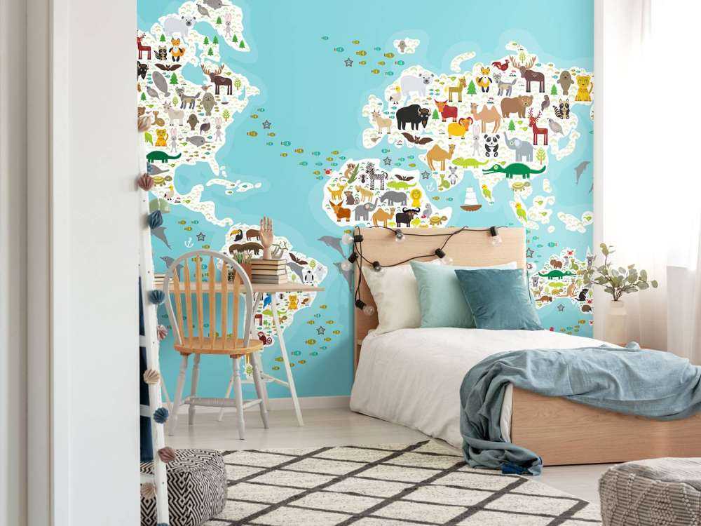 Wereldkaard met dieren