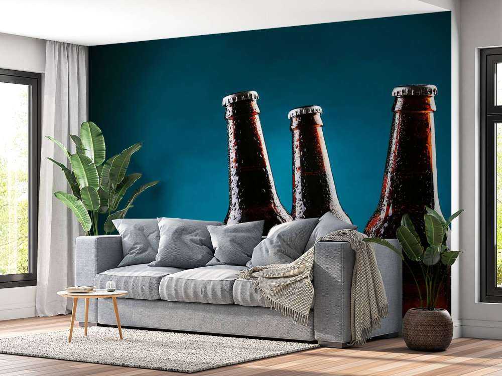 Bruine bierflesjes in ijs