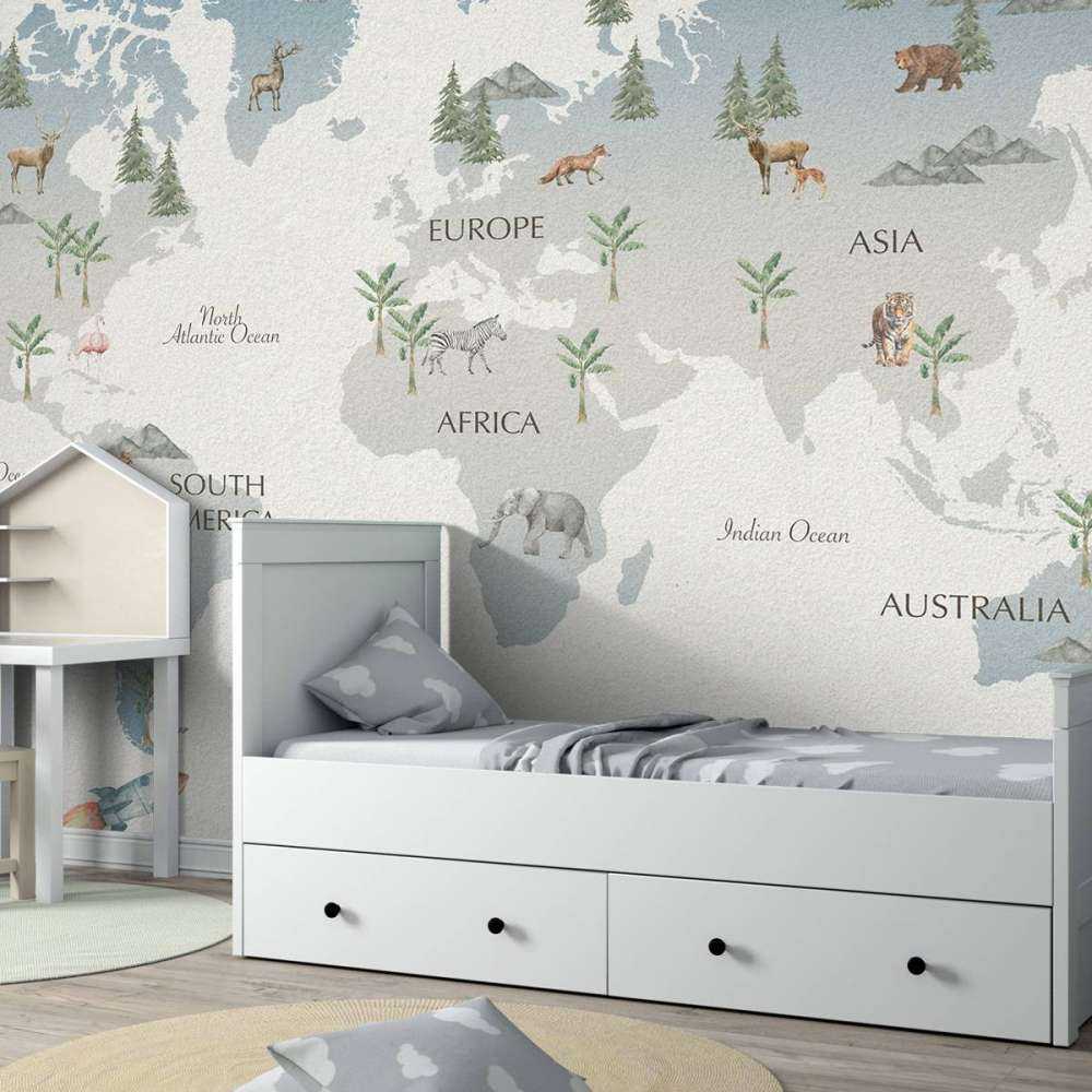 Wereldkaart met planeten