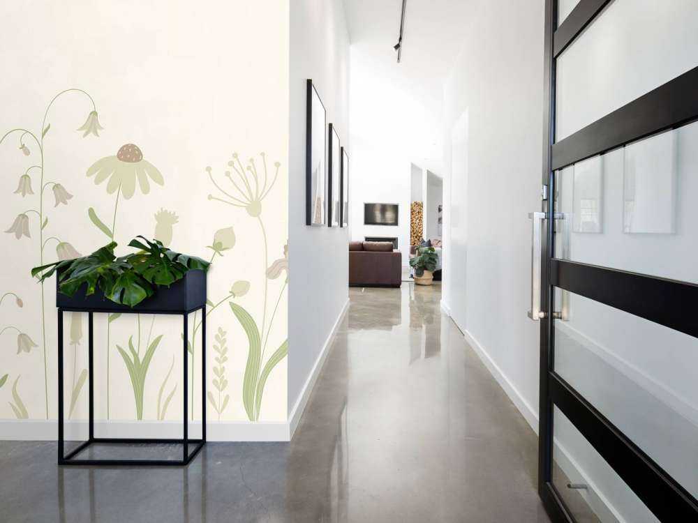 Bloemenveld hoog beige met oud roze