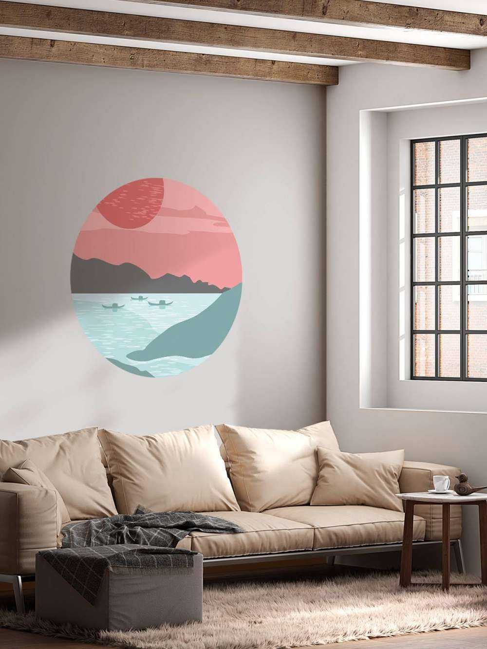 Illustratie van bergen en bootjes