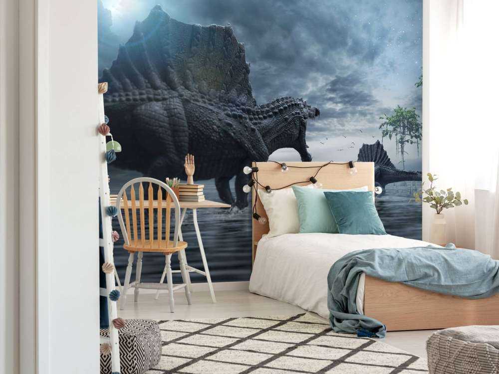 Spinosaurus groep in een jachtgebied