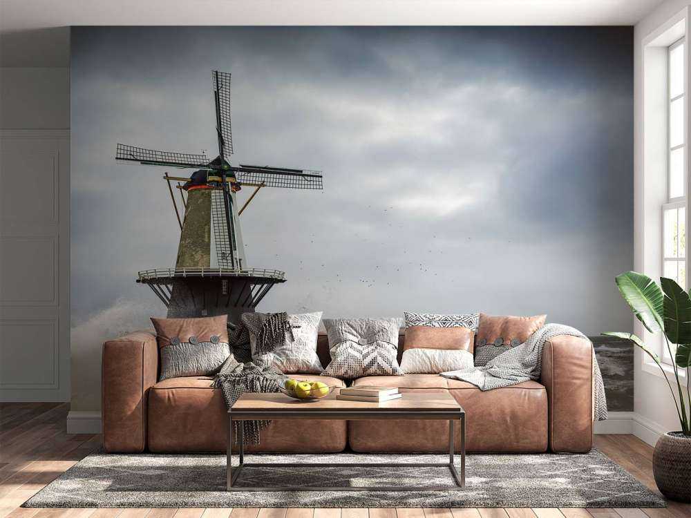 Molen met storm golven