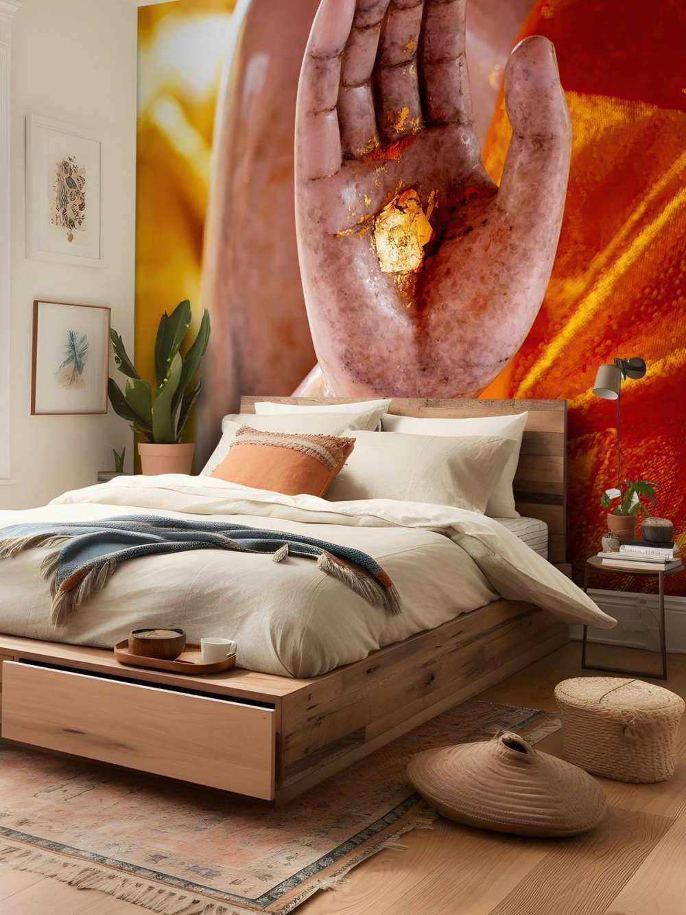 Handpalm met gouden plak  Tempelcomplex Bangkok  (Thailand)  