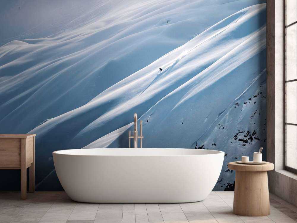 Freeride afdaling op poedersneeuwhelling