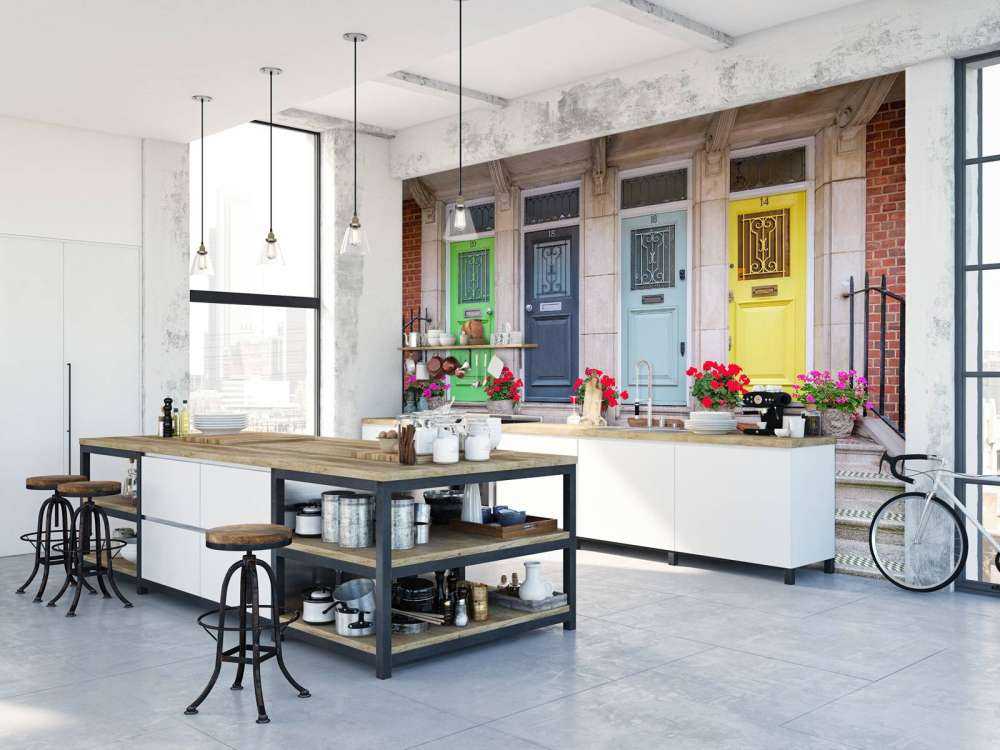 Multicolored doors of residential building, London