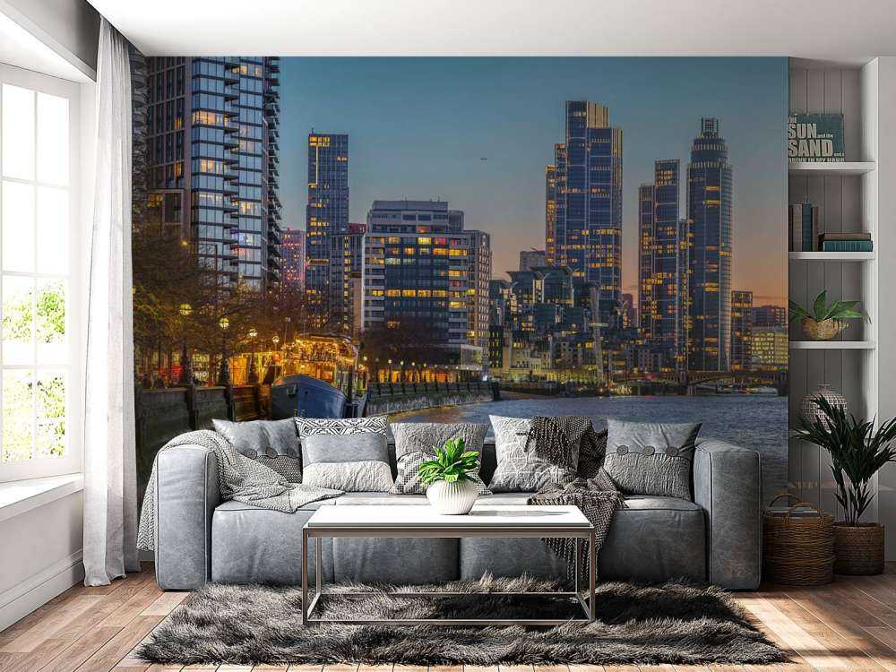 London cityscape over Thames river in evening