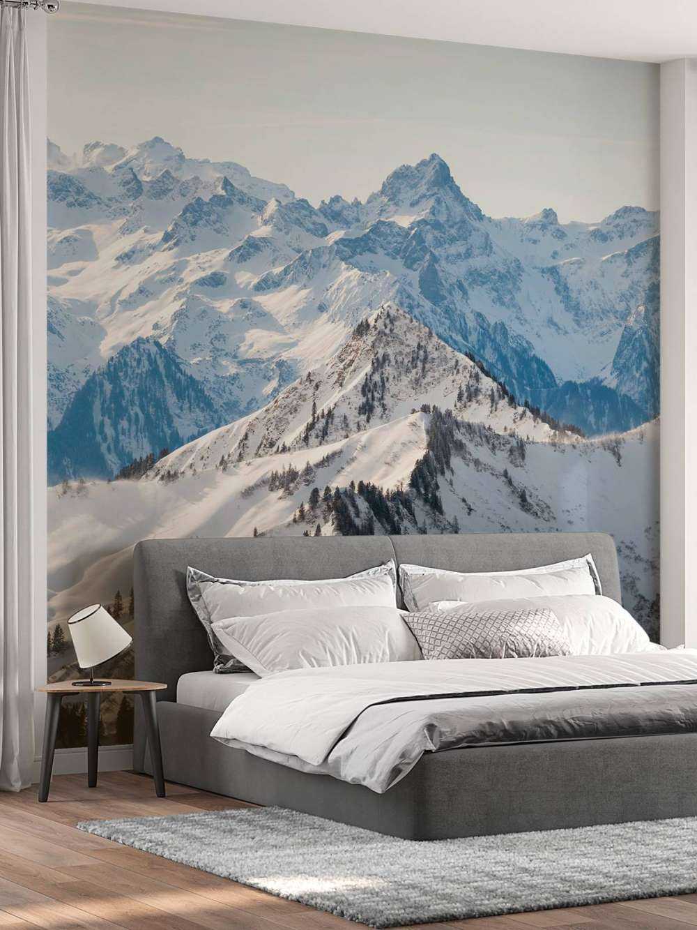 Winterkam met alpenpieken in zonlicht